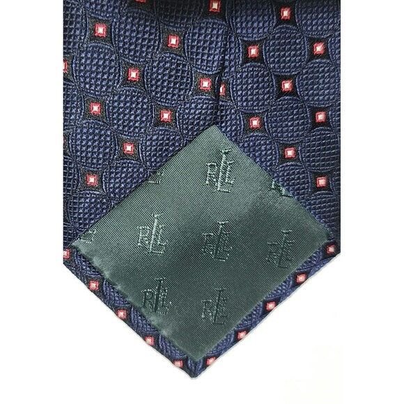 Lauren Ralph Lauren Mens Silk Tie 3.25"x60" Dark Navy Blue Red Geometric - Picture 5 of 5